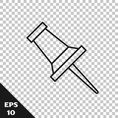 Siyah çizgi itme simgesi şeffaf arkaplanda izole edildi. Raptiye işareti. Vektör İllüstrasyonu