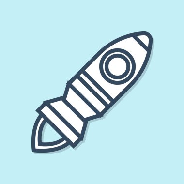 Mavi çizgi roket gemisi mavi arka planda izole edilmiş ateş ikonu var. Uzay yolculuğu. Vektör İllüstrasyonu