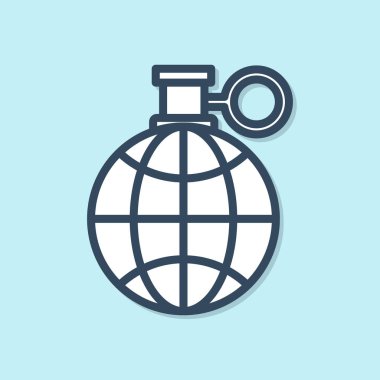 Mavi çizgi Gezegen Dünya ve mavi arka planda izole edilmiş bir geri dönüşüm ikonu. Çevresel konsept. Vektör İllüstrasyonu