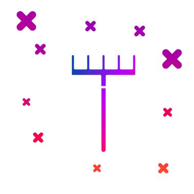 Beyaz arka planda yalıtılmış Color Garden tırmık simgesi. Bahçecilik, tarım, tarım için bir araç. Yer kültivatör. Temizlik ekipmanları. Gradyan rasgele dinamik şekiller. Vektör İllüstrasyonu