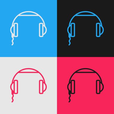 Renk çizgisi Kulaklık simgesi renk arkaplanında izole edildi. Kulaklık işareti. Müzik, hizmet, iletişim ve operatör konsepti. Klasik tarzda çizim. Vektör İllüstrasyonu
