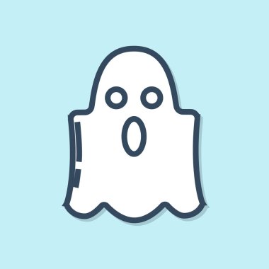 Mavi çizgi Hayalet simgesi mavi arkaplanda izole edildi. Mutlu Cadılar Bayramı Partisi. Vektör İllüstrasyonu