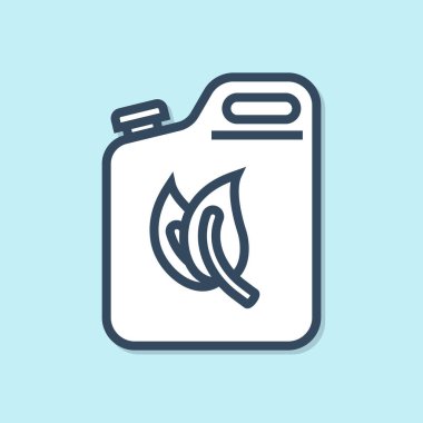 Mavi çizgi biyo yakıt bidon ikonu mavi arka planda izole edildi. Çevre biyolojisi ve namlusu. Yeşil çevre ve geri dönüşüm. Vektör İllüstrasyonu