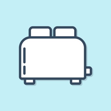 Mavi çizgi tost makinesi mavi arka planda izole edilmiş tost simgesi. Vektör İllüstrasyonu