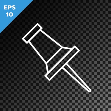 Saydam koyu arka planda yalıtılmış beyaz çizgi Push pin simgesi. Raptiyeler işareti. Vektör İllüstrasyonu