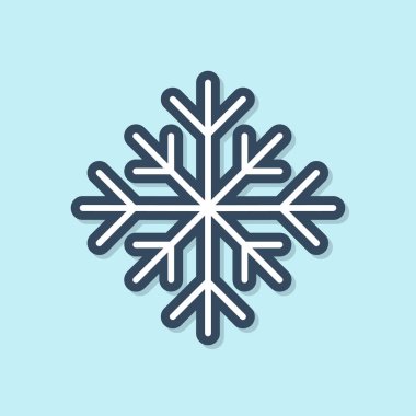 Mavi çizgi Kar Tanesi simgesi mavi arkaplanda izole edildi. Vektör İllüstrasyonu