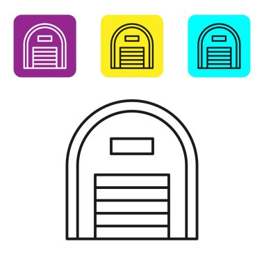 Beyaz arka planda siyah çizgi Depo simgesi izole edildi. Renkli kare düğmeleri ayarlayın. Vektör İllüstrasyonu