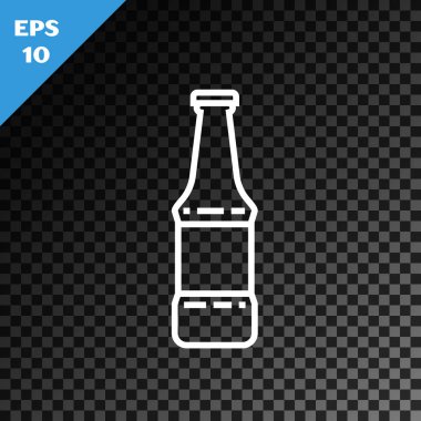 Beyaz çizgi bira şişesi simgesi şeffaf koyu arkaplanda izole edilmiş. Vektör İllüstrasyonu