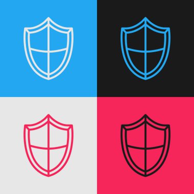 Renk arkaplanda renk çizgisi simgesi izole edildi. Gardiyan. Güvenlik, güvenlik, koruma, gizlilik kavramı. Klasik tarzda çizim. Vektör İllüstrasyonu