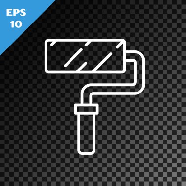 Beyaz çizgi boyalı fırça simgesi, şeffaf koyu arkaplanda izole edildi. Vektör İllüstrasyonu