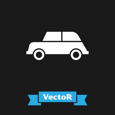 Beyaz araba simgesi siyah arkaplanda izole edildi. Vektör İllüstrasyonu