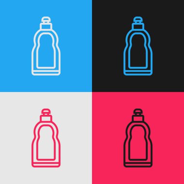 Color line Plastic bottle for liquid laundry detergent, bleach, dishwashing liquid or another cleaning agent icon isolated on color background. Vintage style drawing. Vector Illustration