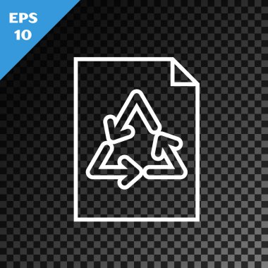 Geri dönüşüm simgesine sahip beyaz çizgi kağıdı şeffaf koyu arkaplanda izole edilmiş. Vektör İllüstrasyonu