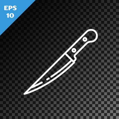 Saydam koyu arka planda yalıtılmış beyaz çizgi Bıçak simgesi. Çatal bıçak takımı sembolü. Vektör İllüstrasyonu