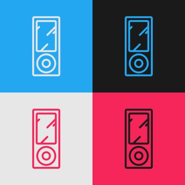 Renk çizgisi müzik çalar simgesi renk arkaplanında izole edildi. Taşınabilir müzik cihazı. Klasik tarzda çizim. Vektör İllüstrasyonu