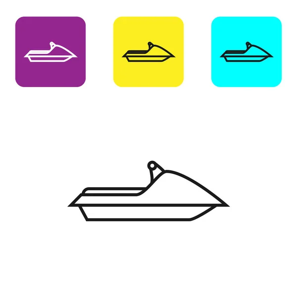 黑线喷气式滑雪板图标孤立在白色的背景 水滑板车 极限运动 设置彩色正方形按钮图标 病媒图解 — 图库矢量图片