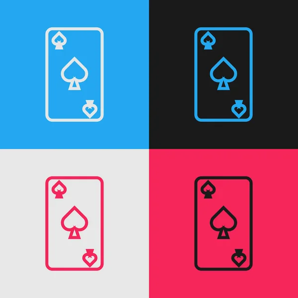 Linha Cores Playing Card Spades Symbol Icon Isolated Color Background — Vetor de Stock