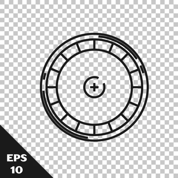 Black Line Casino Roulette Wheel Icon Isolated Transparent Background Vector — ストックベクタ