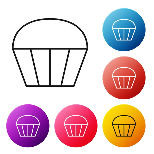 Black Line Muffin Icon Isolated White Background Set Icons Colorful — Stock Vector