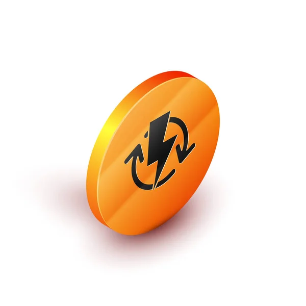 Изометрический Значок Подзарядки Выделен Белом Фоне Электроэнергетический Знак Оранжевый Круг — стоковый вектор