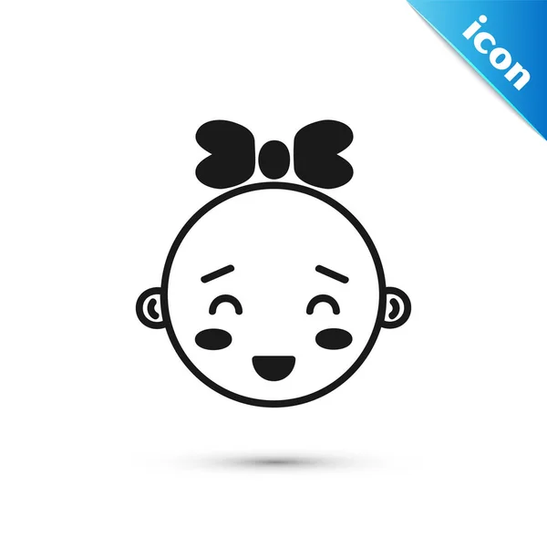 Черный счастливая маленькая девочка голову иконка изолированы на белом фоне. Лицо маленькой девочки. Векторная миграция — стоковый вектор