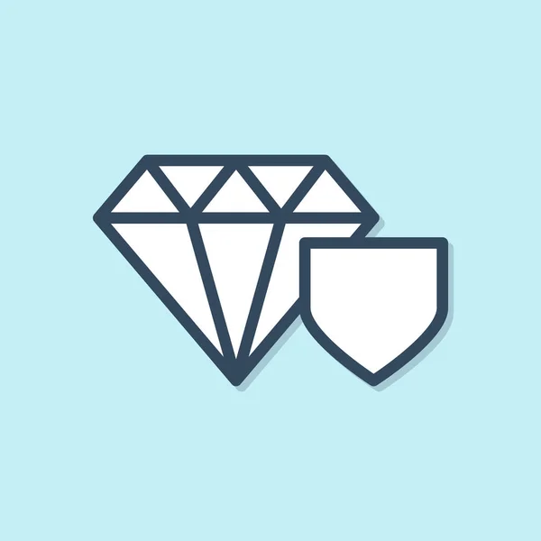 Diamante Línea Azul Con Icono Escudo Aislado Sobre Fondo Azul — Vector de stock