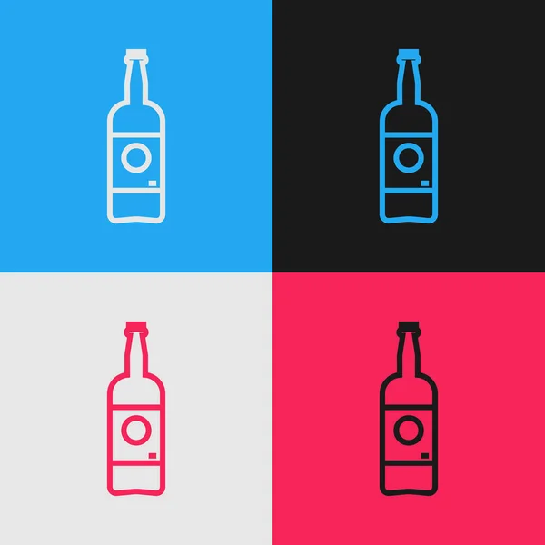 Línea Color Icono Botella Cerveza Aislado Sobre Fondo Color Dibujo — Vector de stock