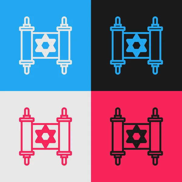 Línea Color Icono Desplazamiento Torá Aislado Fondo Color Torá Judía — Archivo Imágenes Vectoriales