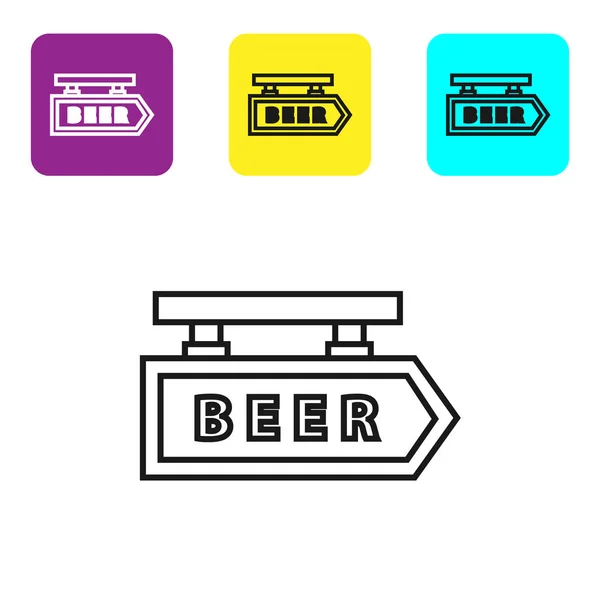 Zwarte Lijn Straat Bord Met Inscriptie Bier Pictogram Geïsoleerd Witte — Stockvector