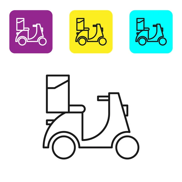 Black Line Scooter Delivery Icon Isolated White Background Delivery Service — ストックベクタ