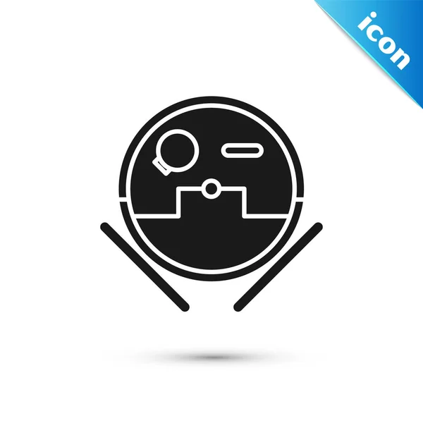 Schwarzes Roboter-Staubsauger-Symbol isoliert auf weißem Hintergrund. Smart Home-Gerät zum automatischen Staubsaugen, digitales Gerät für die Hausreinigung. Vektorillustration — Stockvektor