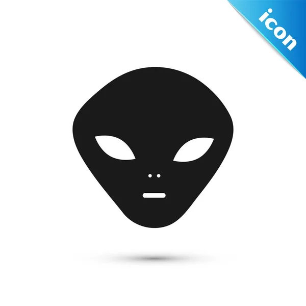 Черная иконка Чужого выделена на белом фоне. Внеземное инопланетное лицо или символ головы. Векторная миграция — стоковый вектор