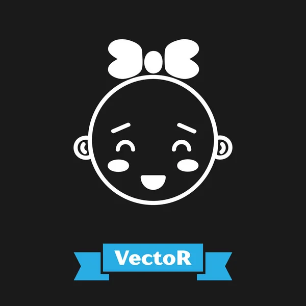 Ícone de cabeça de menina feliz branco isolado no fundo preto. Cara de menina. Ilustração vetorial — Vetor de Stock
