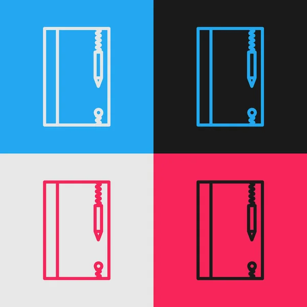Línea Color Cuaderno Notas Subacuático Lápiz Para Snorkel Icono Aislado — Vector de stock