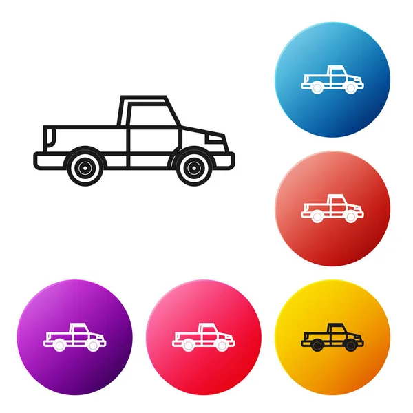 Black Line Pickup Truck Icon Isolated White Background Set Icons — Stock Vector