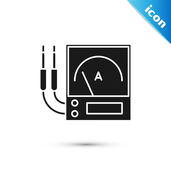 Amperímetro preto, multímetro, ícone voltímetro isolado no fundo branco. Instrumentos para medição de corrente elétrica. Ilustração vetorial — Vetor de Stock