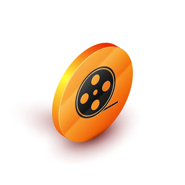白い背景にアイソメトリックフィルムリールアイコンを隔離 オレンジ色の丸ボタン ベクターイラスト — ストックベクタ