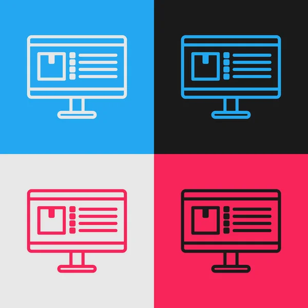 Ligne Couleur Moniteur Ordinateur Avec Icône Suivi Livraison Application Isolé — Image vectorielle