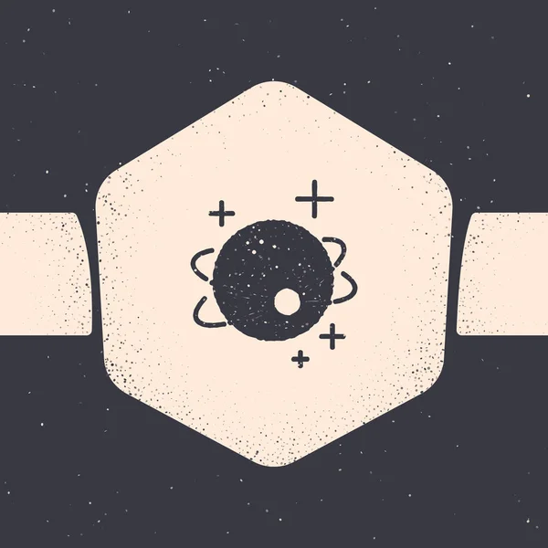 Ikona Grunge Planet izolovaná na šedém pozadí. Černobílý vinobraní. Vektorová ilustrace — Stockový vektor