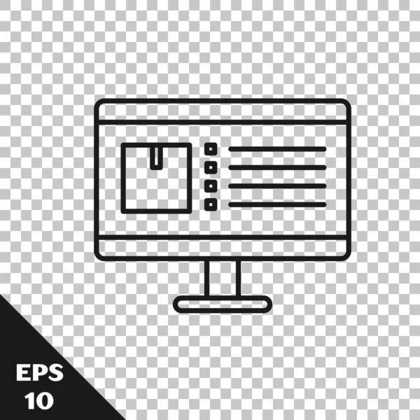 Svart Linje Datorskärm Med App Leverans Spårnings Ikon Isolerad Transparent — Stock vektor