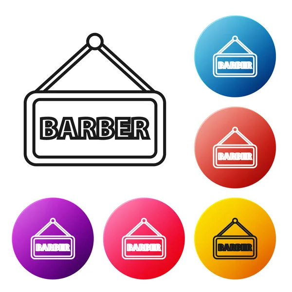 Black Line Barbershop Icon Isolated White Background Hairdresser Logo Signboard — Stock Vector