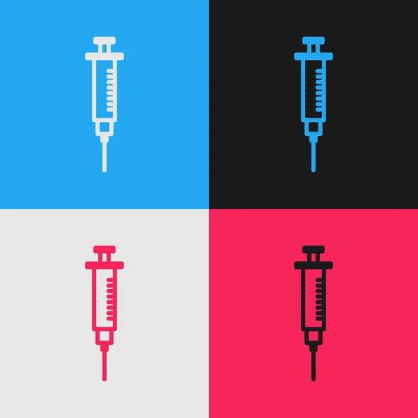 Kleur Lijn Spuit Pictogram Geïsoleerd Kleur Achtergrond Spuit Voor Vaccin — Stockvector