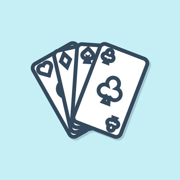 Ligne Bleue Icône Cartes Jouer Isolée Sur Fond Bleu Casino — Image vectorielle
