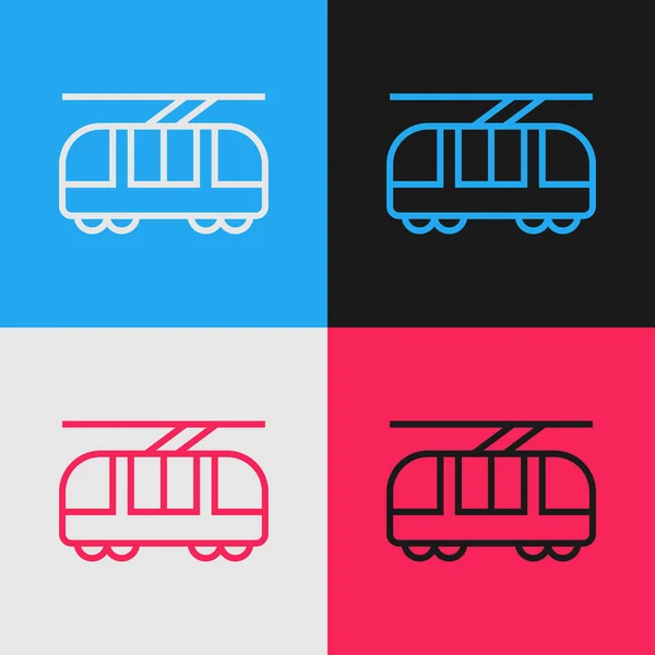 Farblinie Straßenbahn Und Eisenbahnsymbol Isoliert Auf Farbigem Hintergrund Symbol Für — Stockvektor