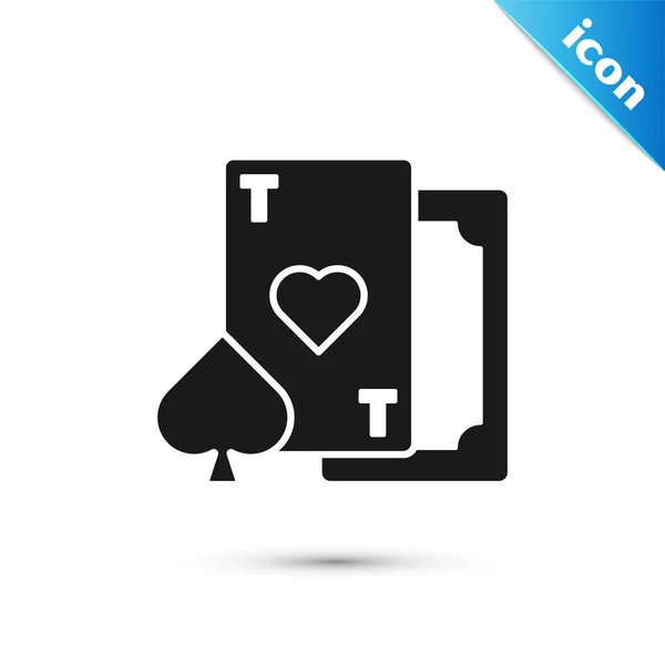 Carta da gioco nera con icona simbolo del cuore isolata su sfondo bianco. Gioco d'azzardo. Illustrazione vettoriale — Vettoriale Stock