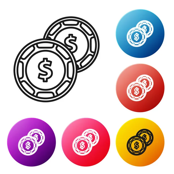 Black Line Casino Chip Dollar Symbol Icon Isolated White Background — Stock Vector