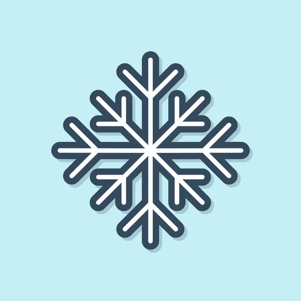 Niebieska linia ikona płatka śniegu odizolowana na niebieskim tle. Ilustracja wektora — Wektor stockowy