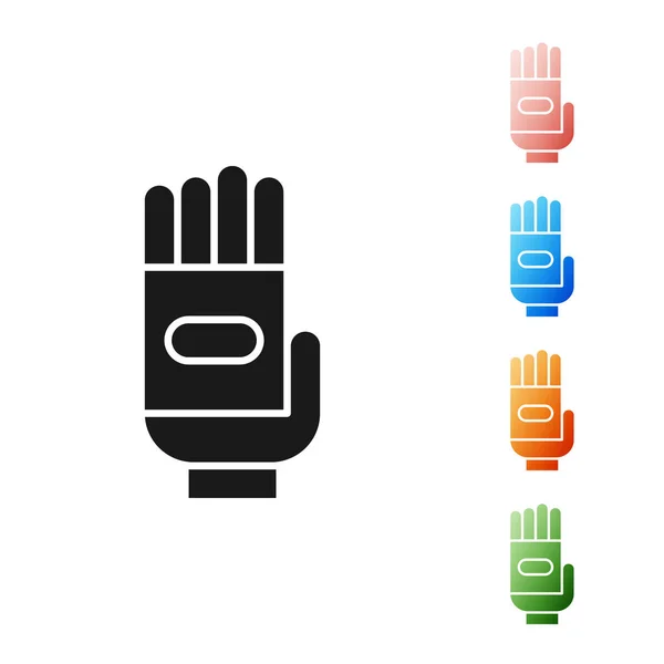 Black Garden gloves icon isolated on white background. Rubber gauntlets sign. Farming hand protection, gloves safety. Set icons colorful. Vector Illustration — Stock Vector