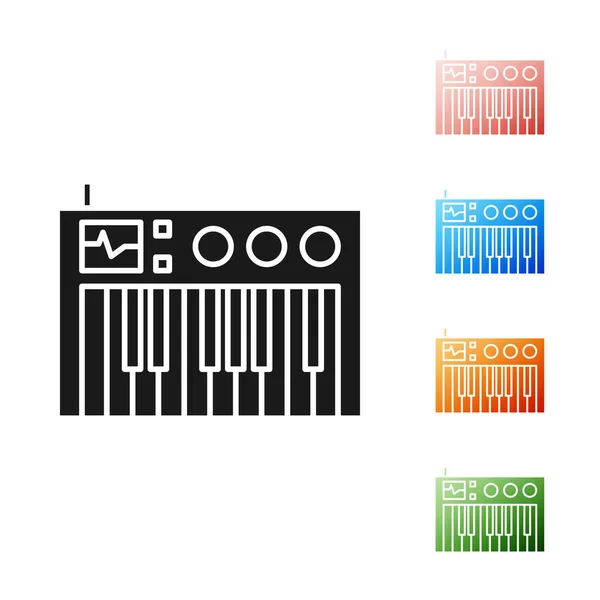 Black Music synthesizer icon isolated on white background. Electronic piano. Set icons colorful. Vector Illustration — Stock Vector