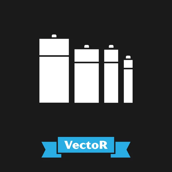 Weißes Batterie-Symbol isoliert auf schwarzem Hintergrund. Blitz-Symbol. Vektorillustration — Stockvektor